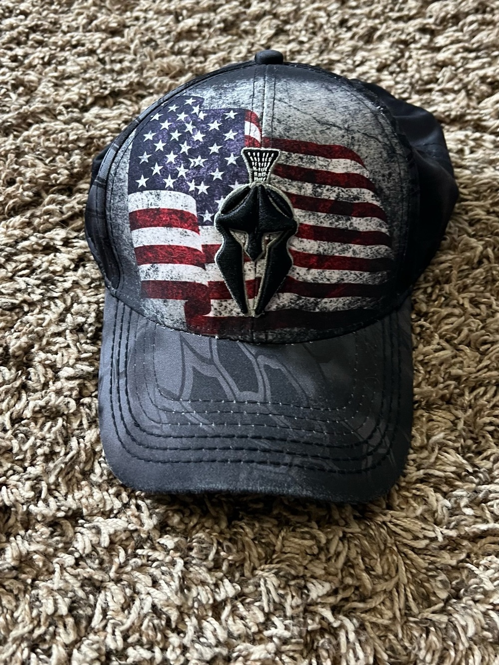 Men's Black Baseball Cap with American Flag Spartan Patch on